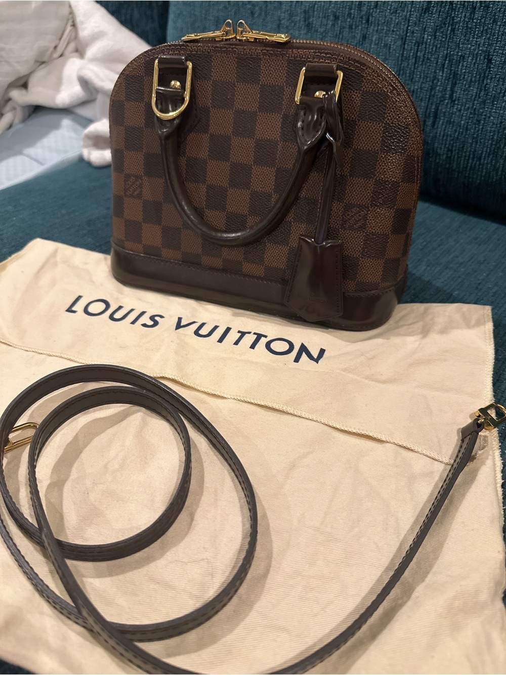 Louis Vuitton Damier Ebene Alma BB Handbag with Strap